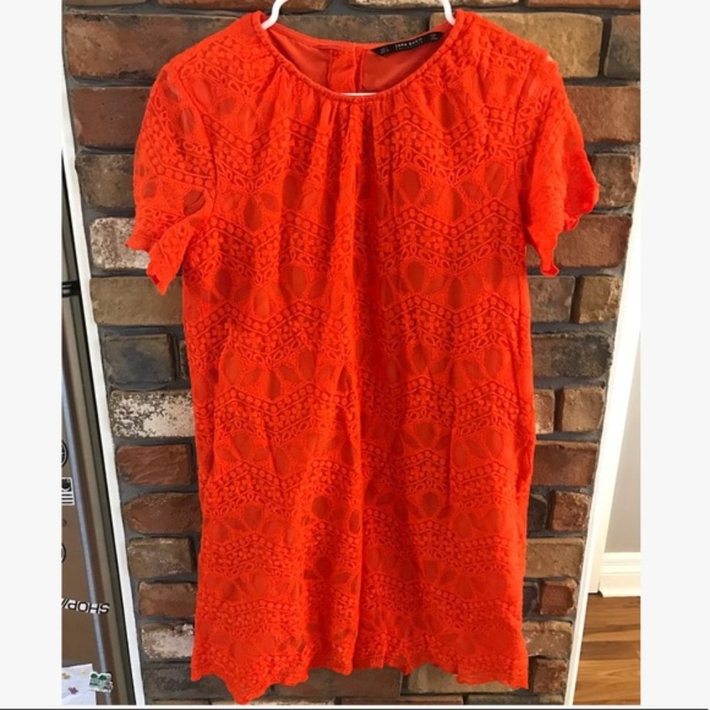 Zara Basic Collection Orange Lace Lined Dress - image 1